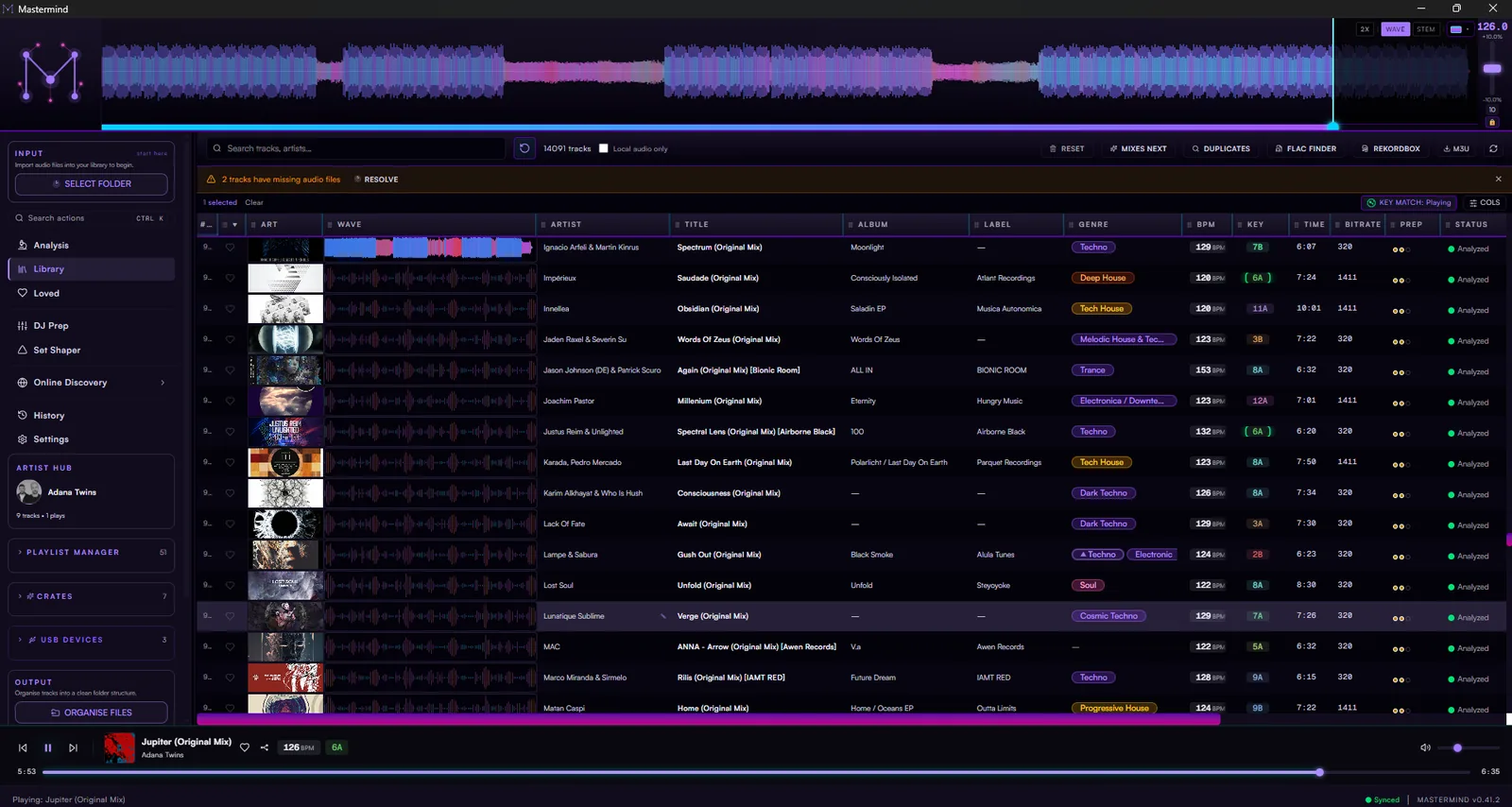 The Mastermind library — custom colour waveforms, artwork and a fully analysed crate